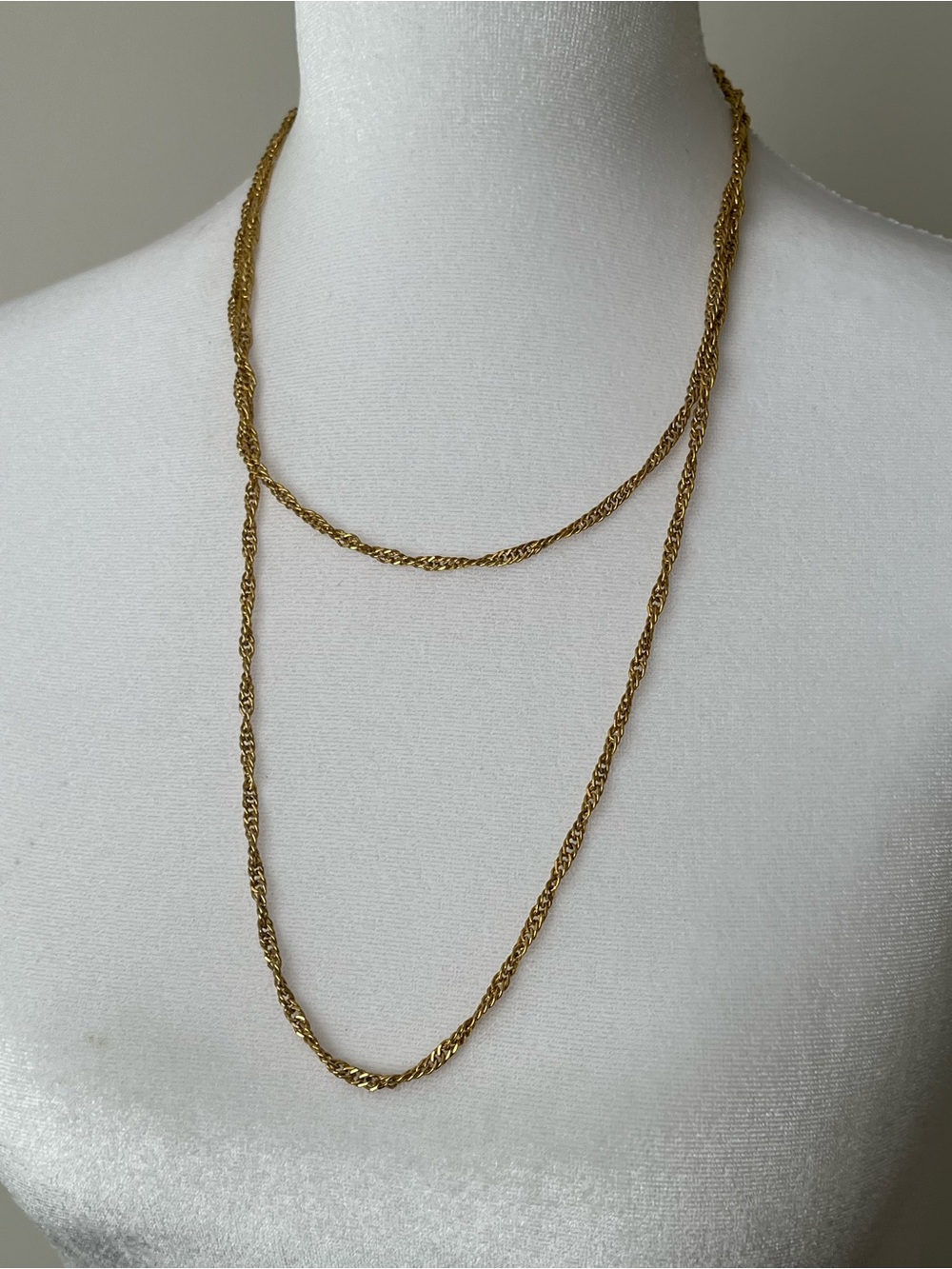 Vintage Gold Tone Rope Twist Double Strand Chain Necklace Long 24”